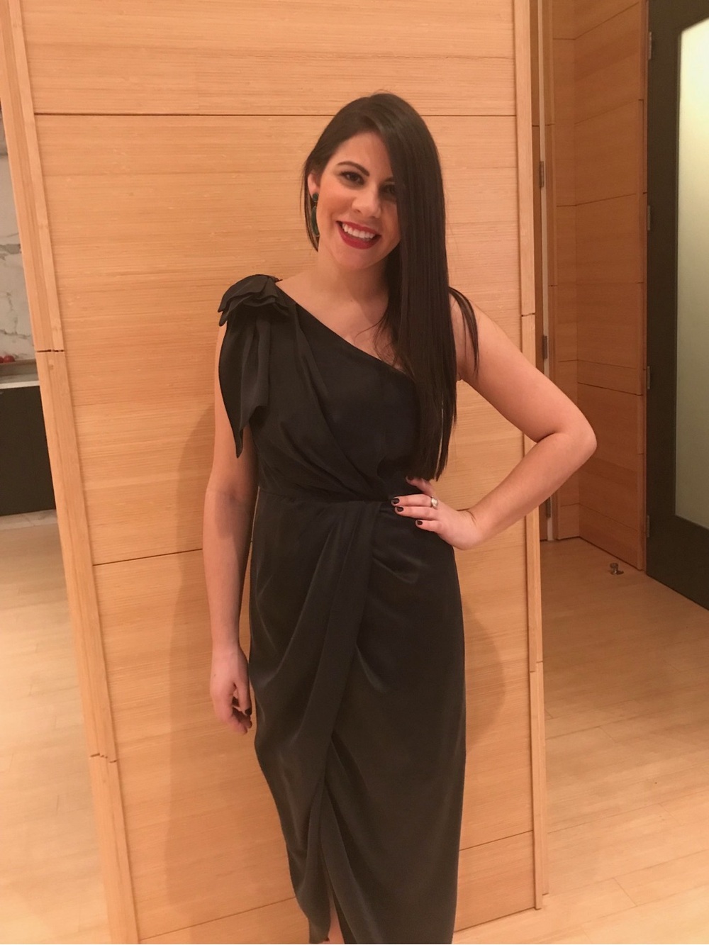 Zimmermann Bow Bodice One-Shoulder Black Draped Long Dress